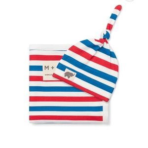 NewBaby 👶🏽Boy👦🏻Girl👧🏻FirstHelloCuddle BoxBlanket&TopKnotCap Red White Blue
